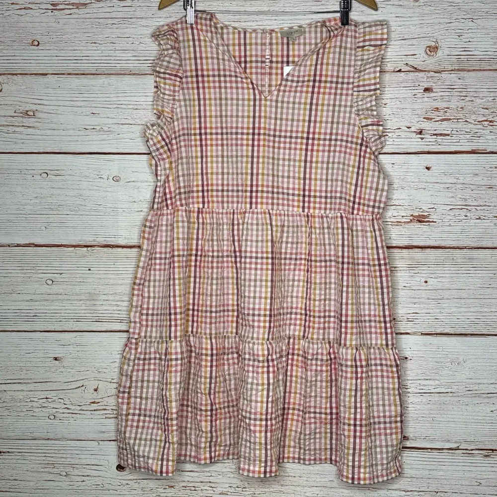 NWT Loft Outlet Multicolor Checked V-Neck Dress Sz XL - Picture 1 of 12